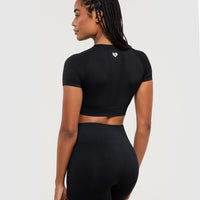 Power Seamless Short Sleeve Crop Top | Black