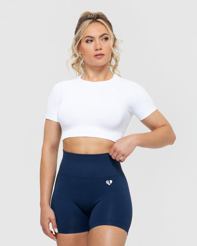 Power Seamless Short Sleeve Crop Top | White