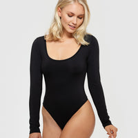 Essential Long Sleeve Scoop Neck Bodysuit | Black