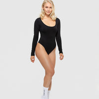 Essential Long Sleeve Scoop Neck Bodysuit | Black